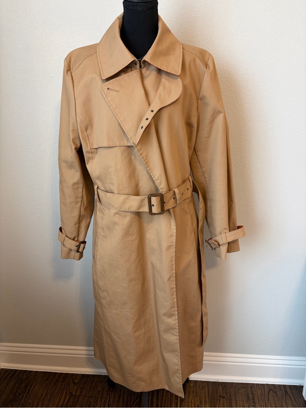 Banana Republic Khaki Belted Trench Coat Map Print Lining XL